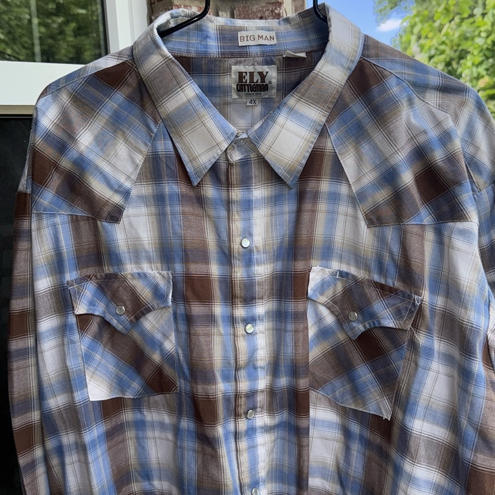 Vintage 4x Western Pearl Snap Big Man Ely Plaid Cowboy Shirt